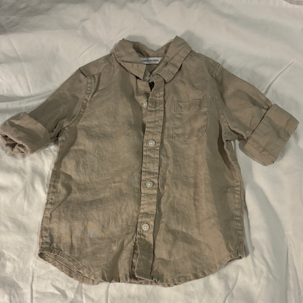 Janie and Jack Light Brown Button-Down Shirt